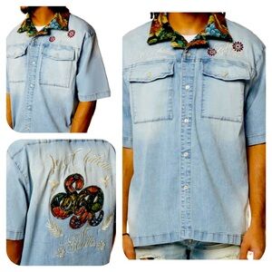 NWT Men's Smoke Rise Tapestry SS Shirt Lowell Blue Size XL